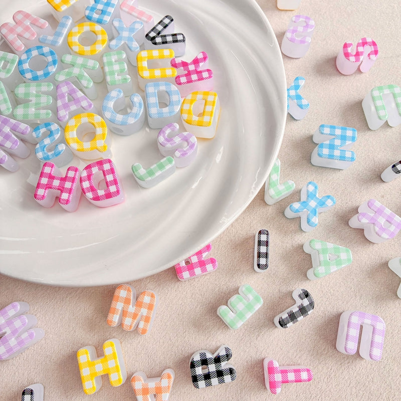 Heckered Letter Acrylic Beads, Big Hole Alphabet Spacers For DIY Kids Learning Toys, Name Necklaces, Personalized Craft & Jewelry Making.