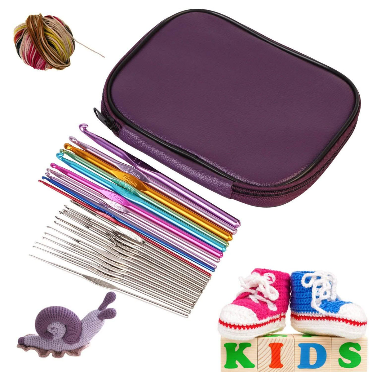 22-Piece Aluminum Multicolor Crochet Hook Needle Set