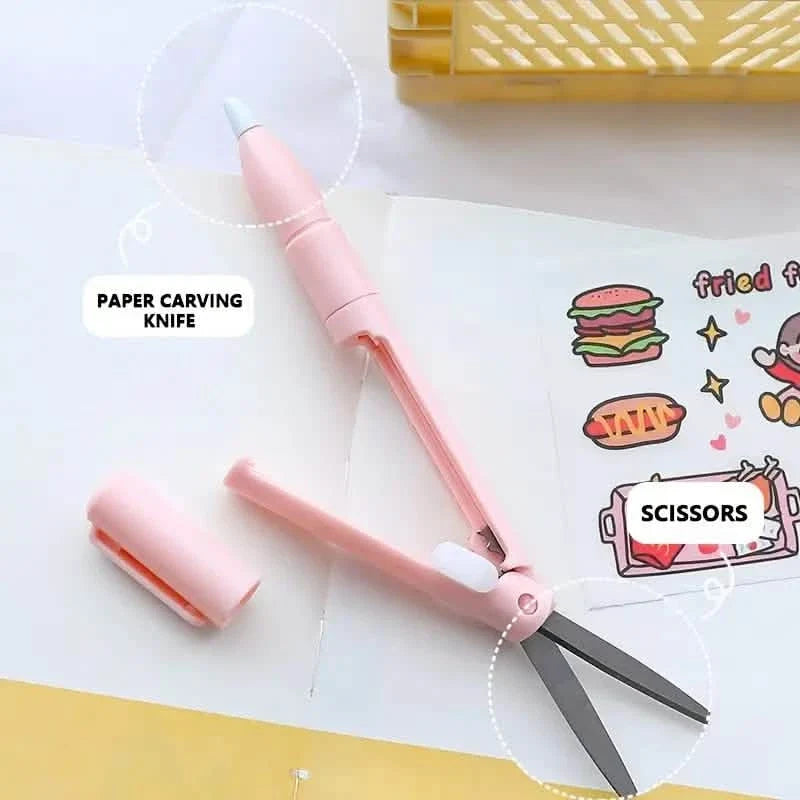 3-Pack 2-In-1 Pen Style Scissors Paper Cutter