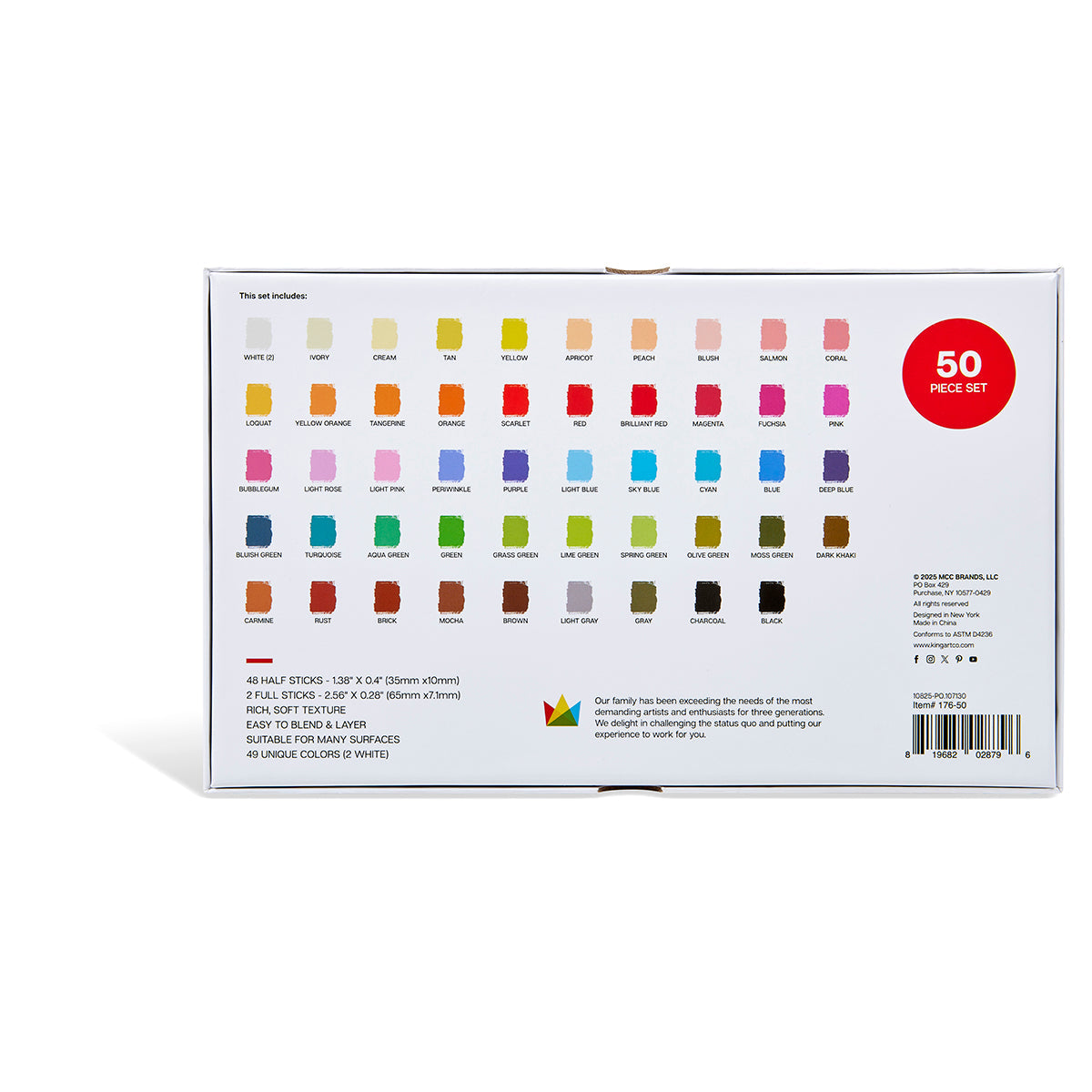Soft Square Pastels Half Sticks 50-Piece Set