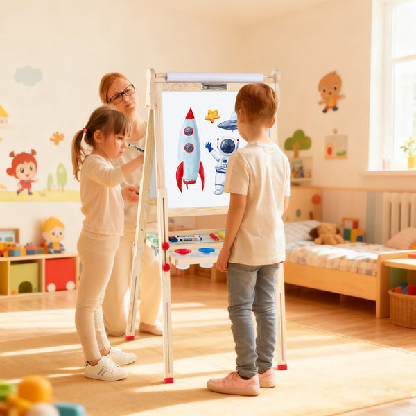 3-In-1 Double-Sided Folding Wooden Kids Art Easel