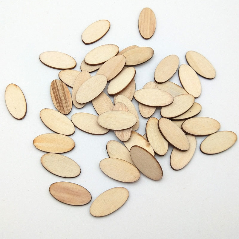 100-Piece Natural Wooden Elliptic Chips DIY Crafts