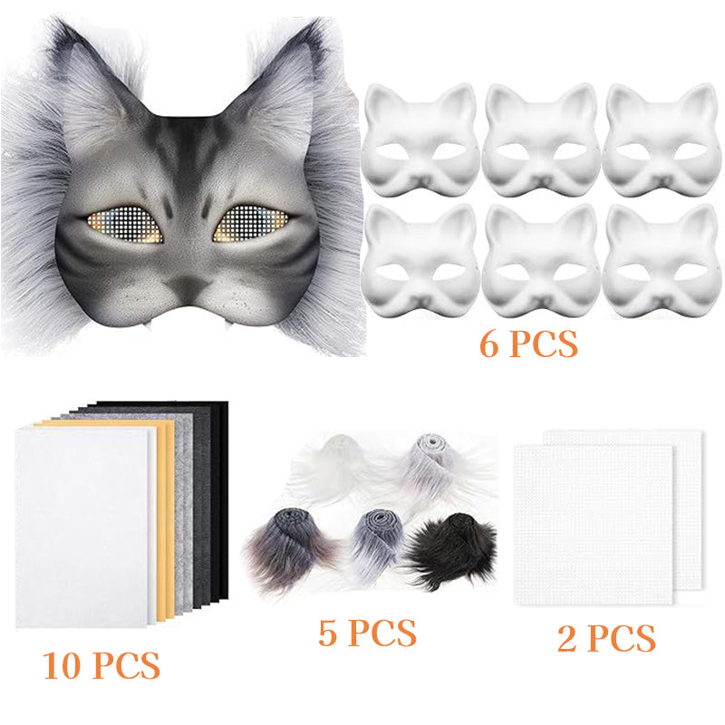 6-Piece Therian Cat Mask DIY Painting Craft Kit