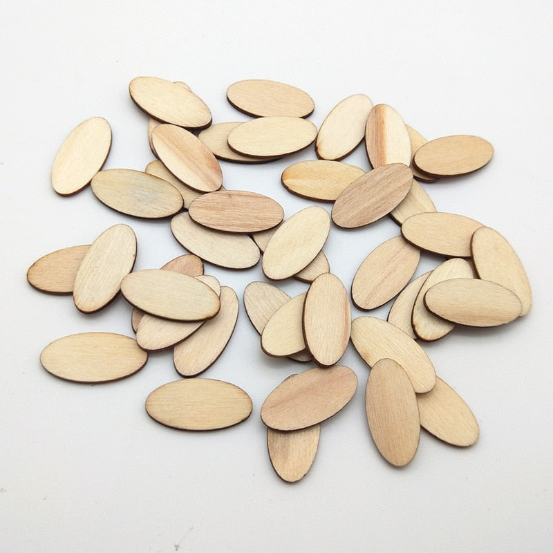 100-Piece Natural Wooden Elliptic Chips DIY Crafts