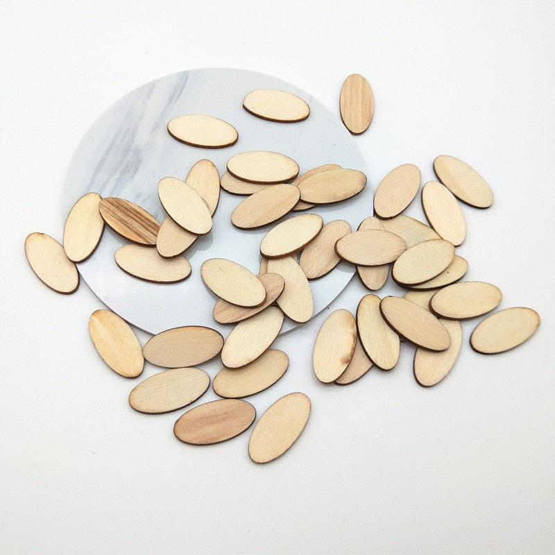 100-Piece Natural Wooden Elliptic Chips DIY Crafts