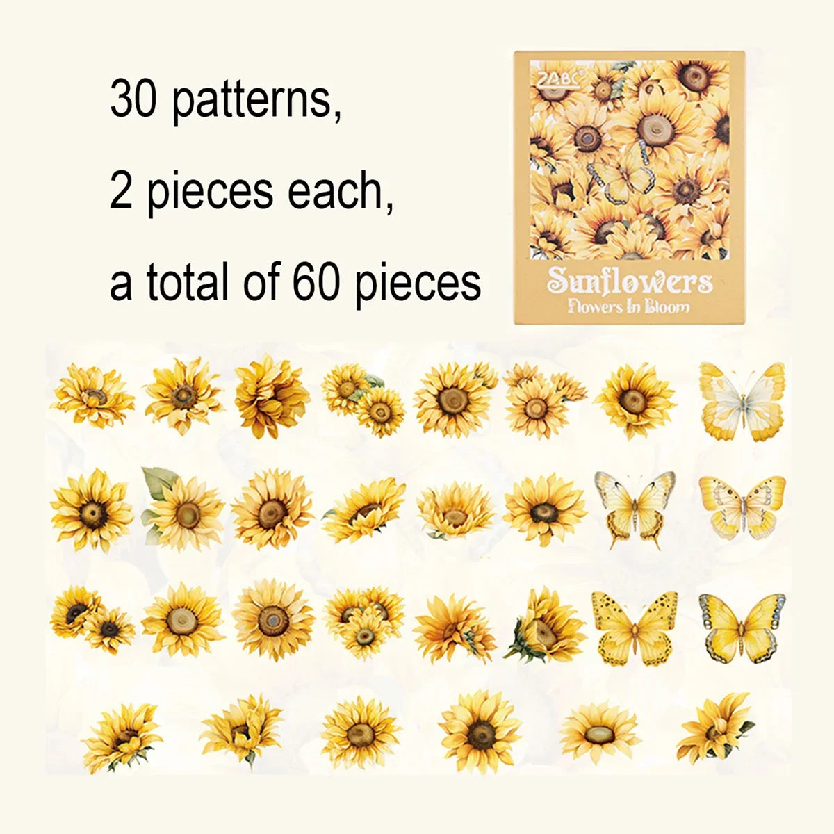 60 Pieces Plant Flower Pattern PET Stickers | Beautifully Decorated Scrapbook Stickers for School Supplies