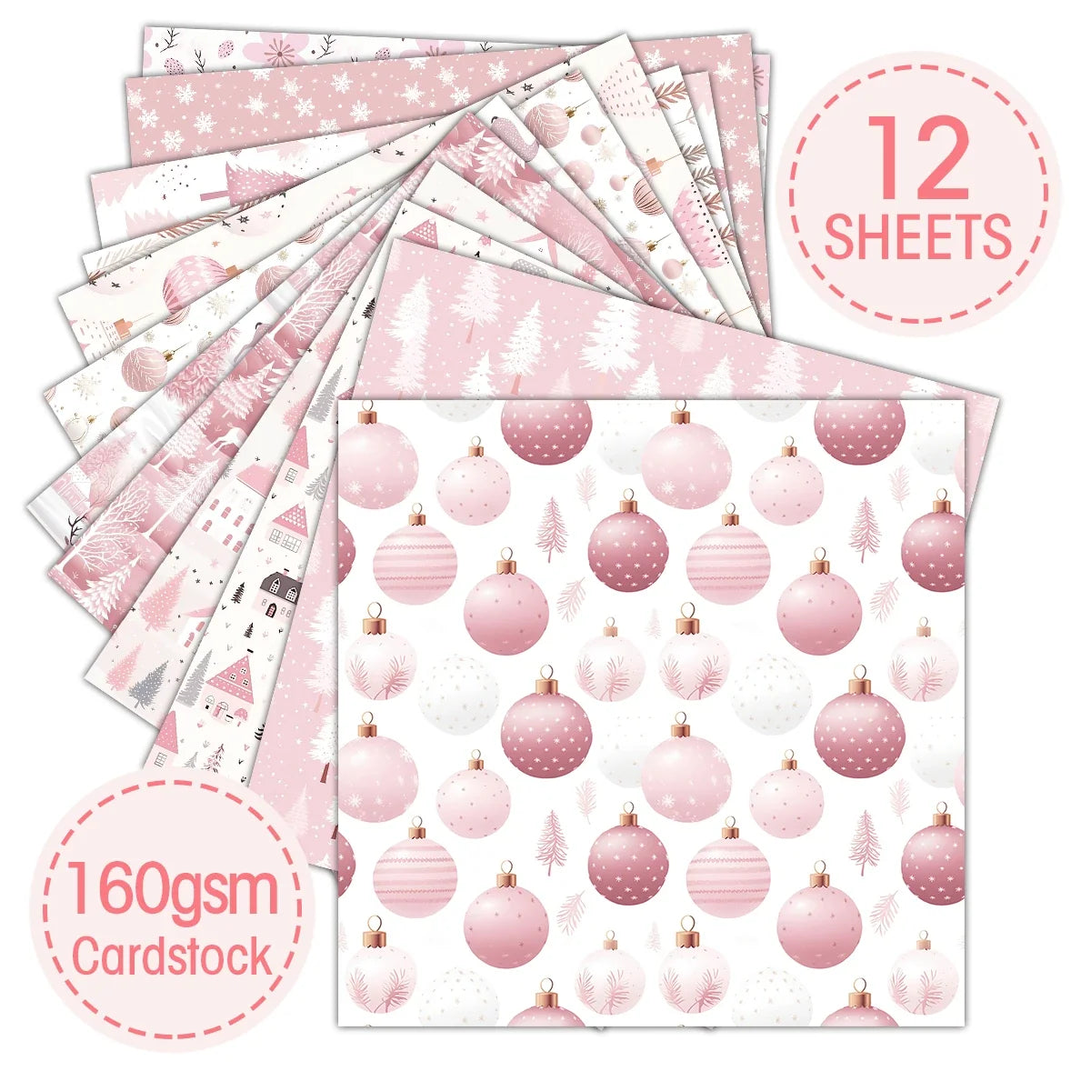 Pink Christmas Scrapbook Paper Pad 12 Sheets