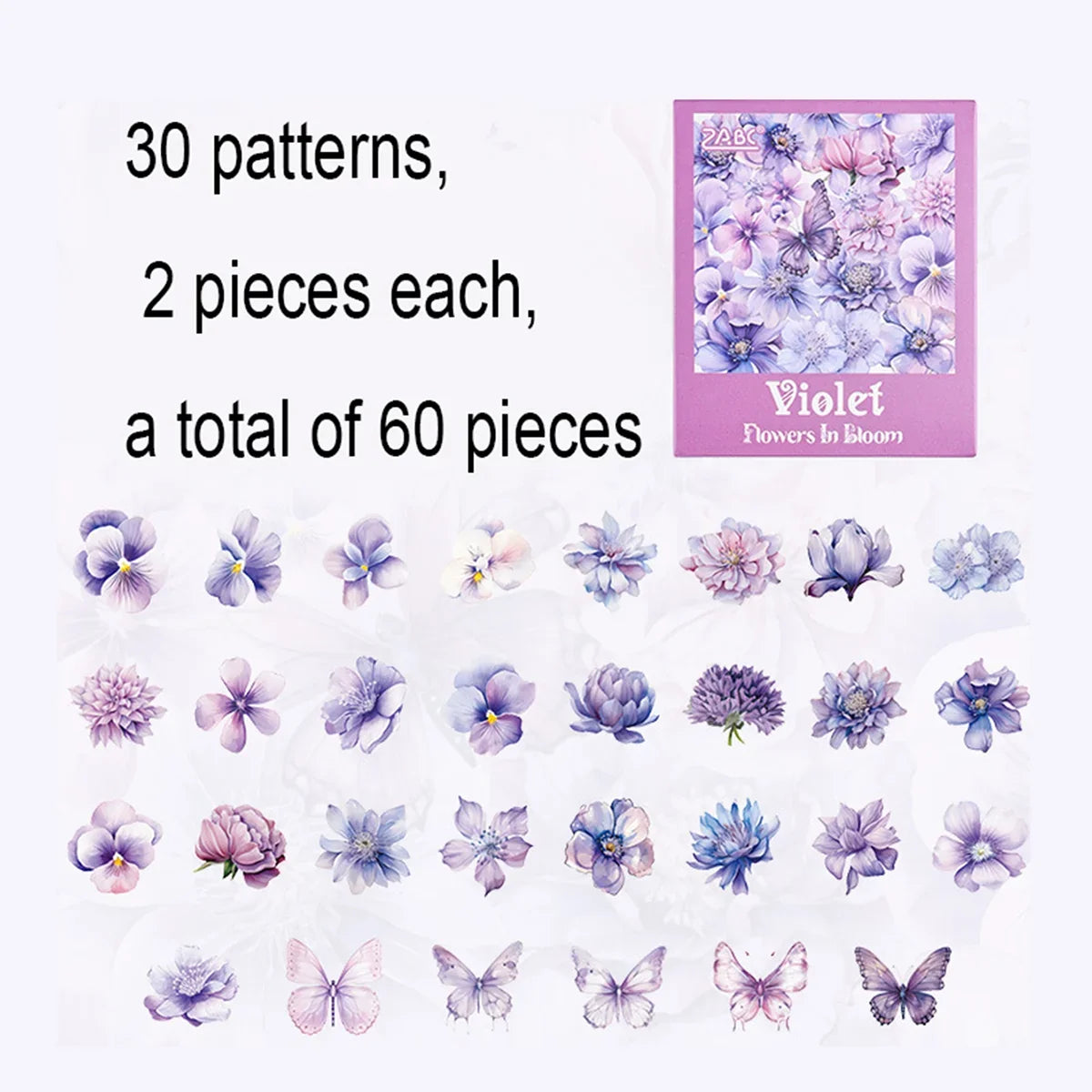 60 Pieces Plant Flower Pattern PET Stickers | Beautifully Decorated Scrapbook Stickers for School Supplies