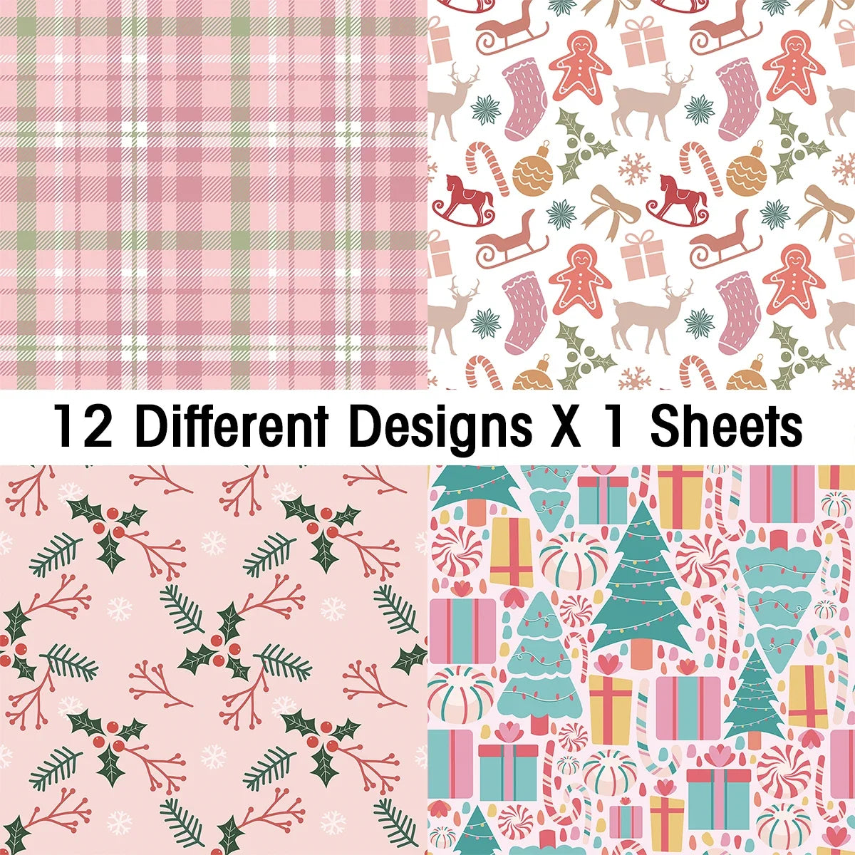 12-Piece Retro Christmas Tree Scrapbook Craft Paper