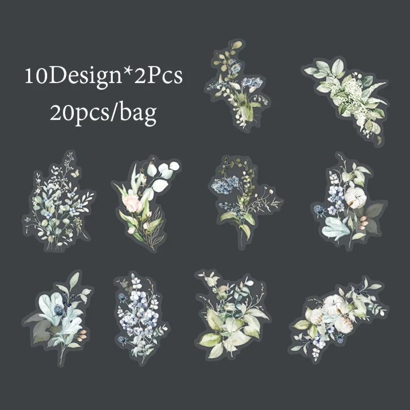 20-Piece Plant Themed DIY Decorative Scrapbook Stickers