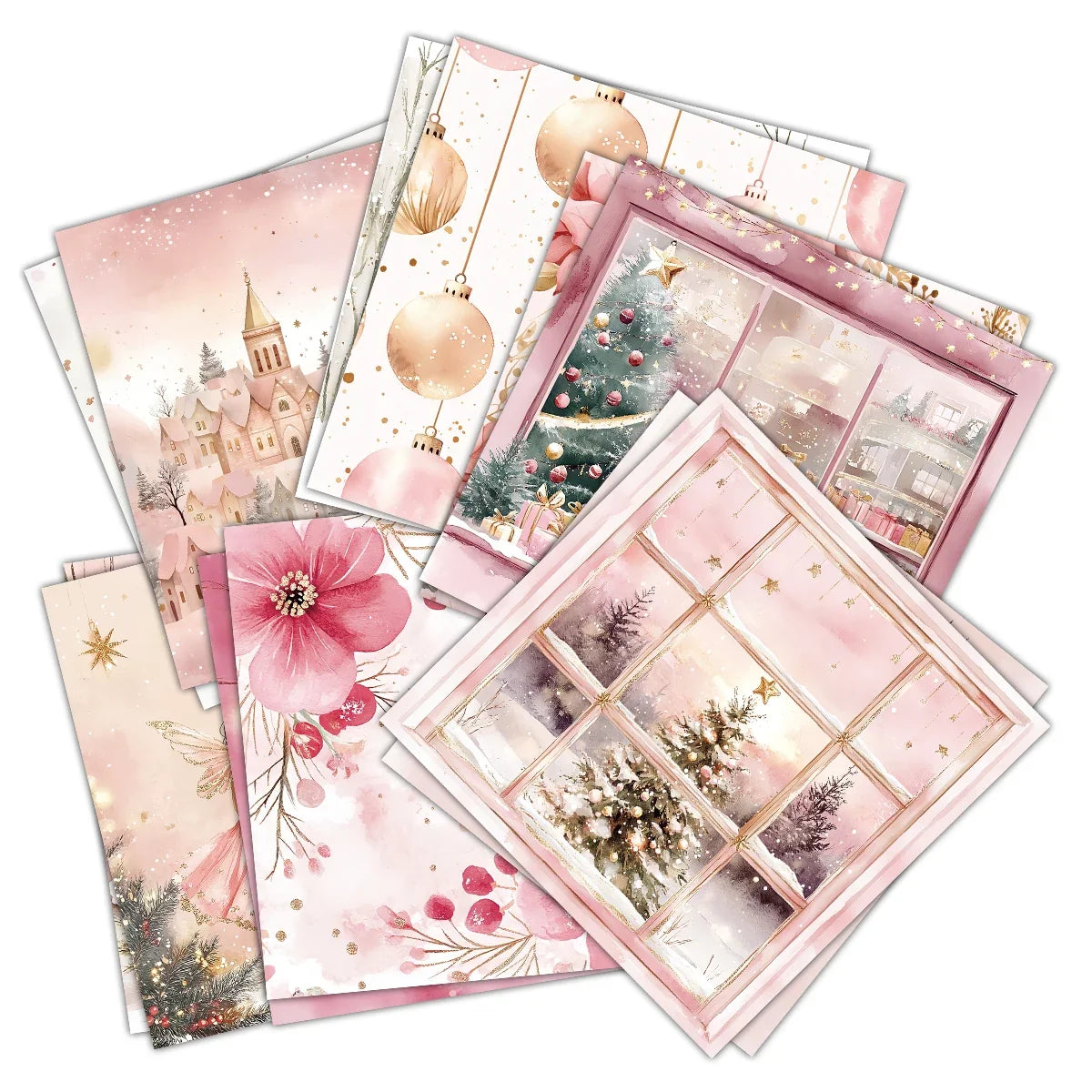 12-Piece Retro Christmas Tree Scrapbook Craft Paper