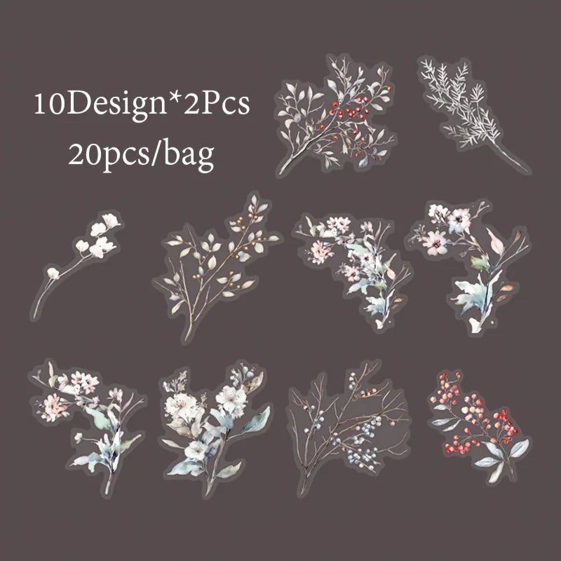 20-Piece Plant Themed DIY Decorative Scrapbook Stickers