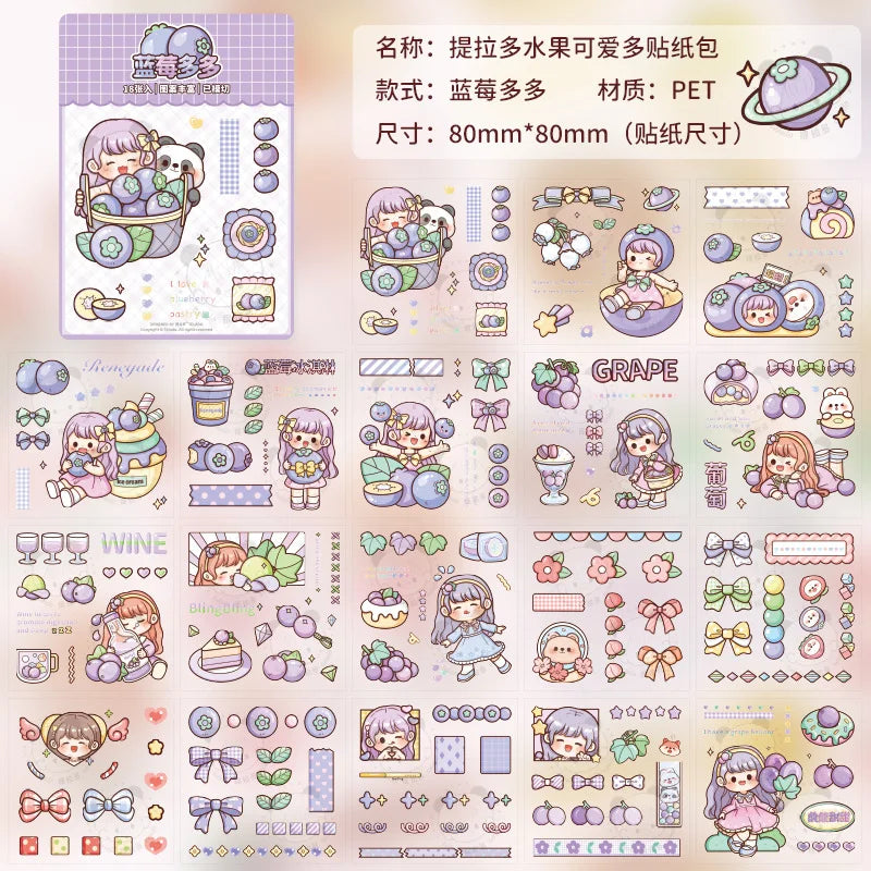 Kawaii Girl And Fruit Scrapbook Sticker Set