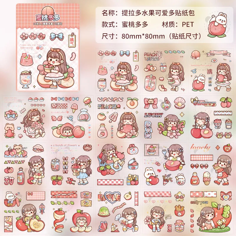 Kawaii Girl And Fruit Scrapbook Sticker Set