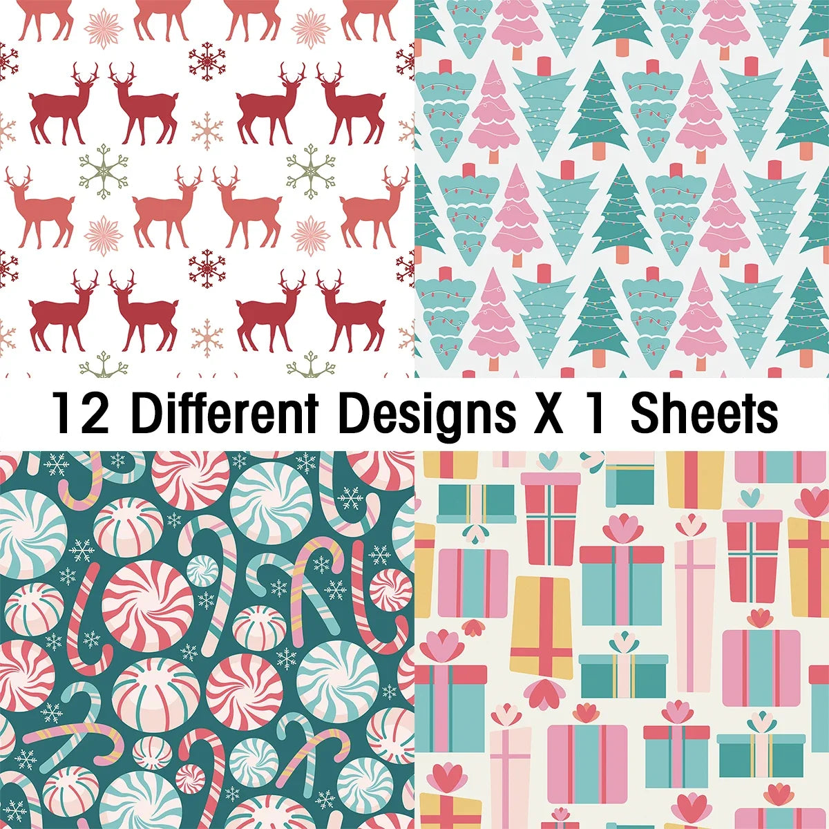12-Piece Retro Christmas Tree Scrapbook Craft Paper