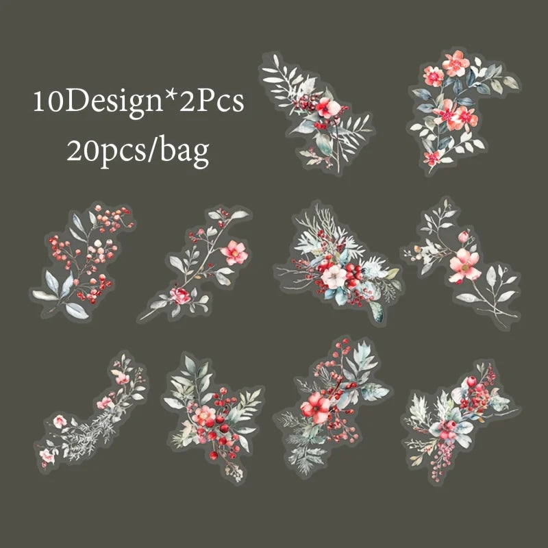 20-Piece Plant Themed DIY Decorative Scrapbook Stickers