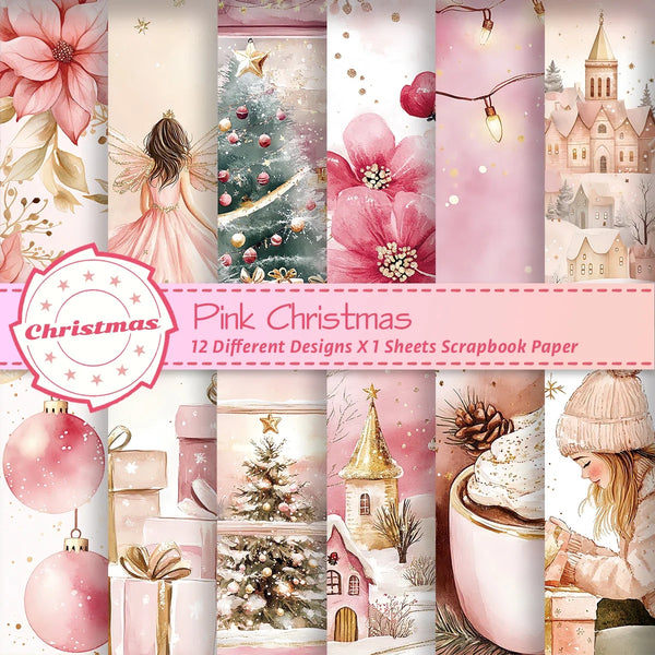 Pink Christmas Scrapbook Paper Pad 12 Sheets