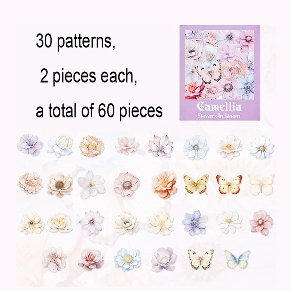 60 Pieces Plant Flower Pattern PET Stickers | Beautifully Decorated Scrapbook Stickers for School Supplies