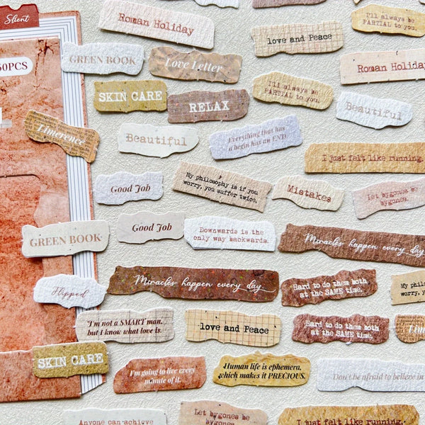 50-Piece English Label Sticker Junk Journal Kit