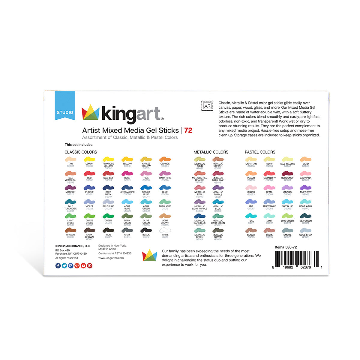 Mixed Media Gel Stick Crayons 72 Color Set